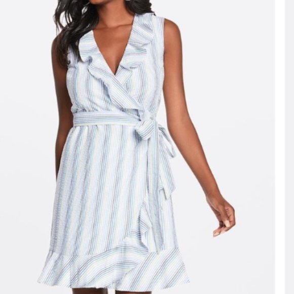 Draper James Dresses & Skirts - Draper James Seersucker Striped Ruffle Trim Wrap Dress (916) 🦄